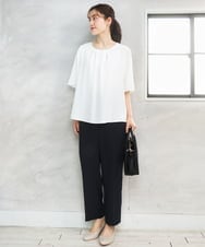 OLLGD08119 eur3(エウルキューブ) 【大きいサイズ/機能素材】洗えるカノコセンタープレスパンツ ネイビー