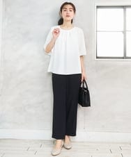 OLLGD08119 eur3(エウルキューブ) 【大きいサイズ/機能素材】洗えるカノコセンタープレスパンツ ネイビー