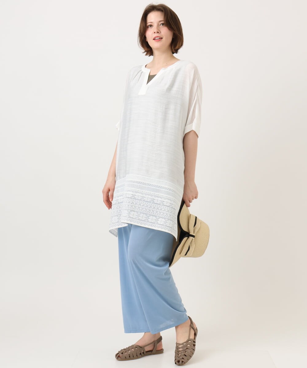 OLLGD20079 eur3(エウルキューブ) 【大きいサイズ】カットプリーツパンツ ブルー