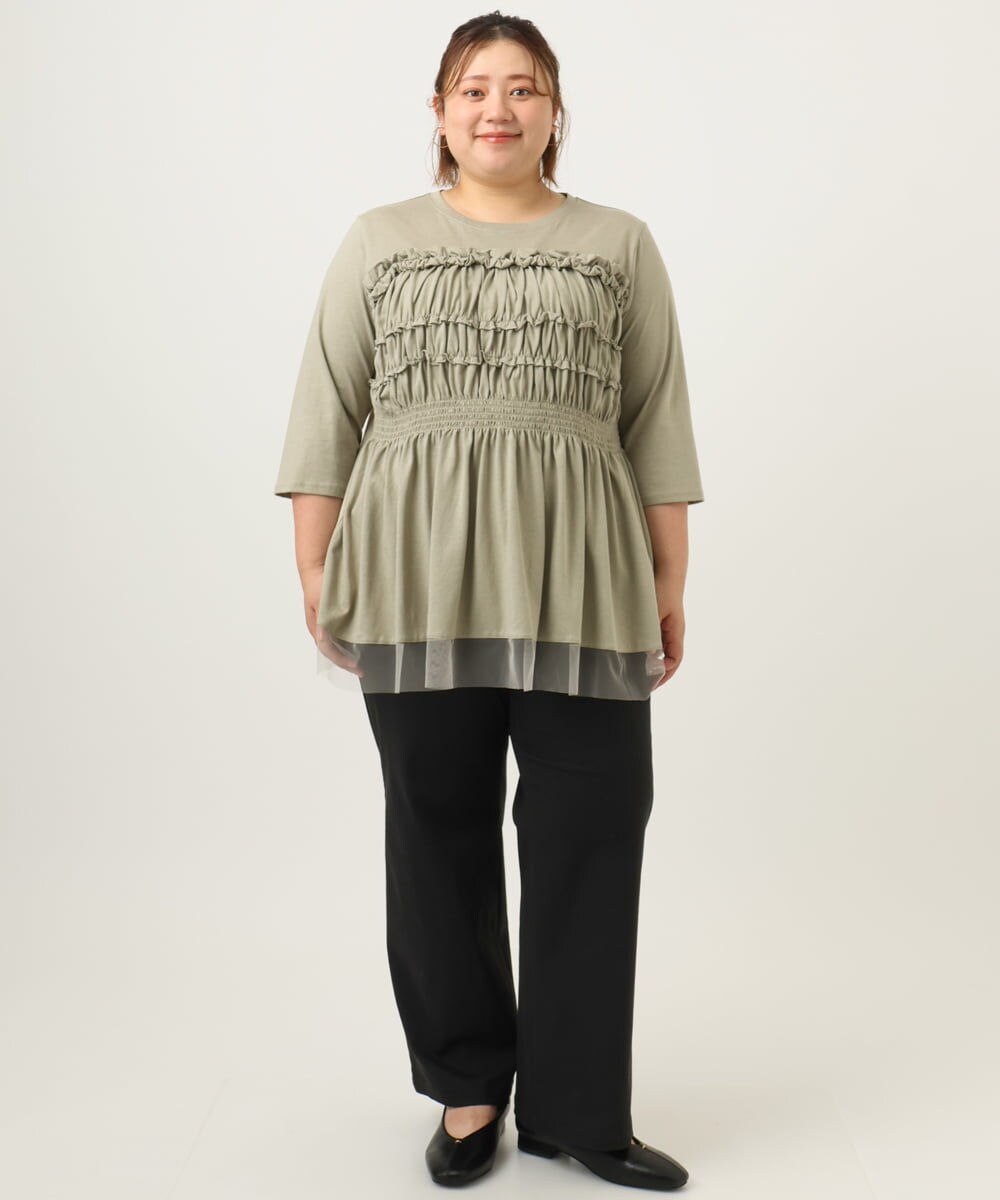 OLLKA04099 eur3(エウルキューブ) 【大きいサイズ】ストレッチベイカーパンツ ブラック(94)