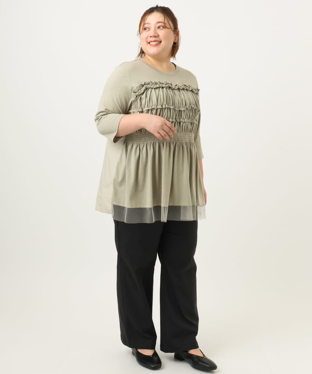OLLKA04099 eur3(エウルキューブ) 【大きいサイズ】ストレッチベイカーパンツ ブラック(94)