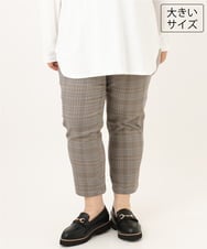 OLLKD08089 eur3(エウルキューブ) 【シリーズ累計販売2万枚！/大きいサイズ】さらさらストレッチカットレングステーパードパンツ ダークブラウン(チェック)