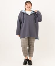 OLLKD08089 eur3(エウルキューブ) 【シリーズ累計販売2万枚！/大きいサイズ】さらさらストレッチカットレングステーパードパンツ ダークブラウン(チェック)