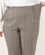 OLLKD08089 eur3(エウルキューブ) 【シリーズ累計販売2万枚！/大きいサイズ】さらさらストレッチカットレングステーパードパンツ ダークブラウン(チェック)