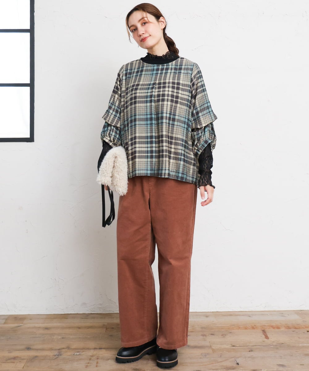 OLLLD02109 eur3(エウルキューブ) 【野呂佳代さん着用/大きいサイズ】コーデュロイワイドストレートパンツ ピンク