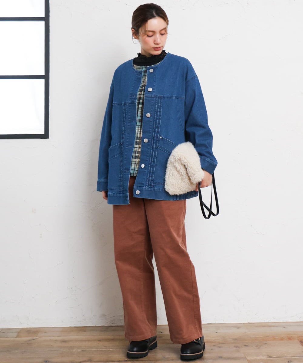 OLLLD02109 eur3(エウルキューブ) 【野呂佳代さん着用/大きいサイズ】コーデュロイワイドストレートパンツ ピンク