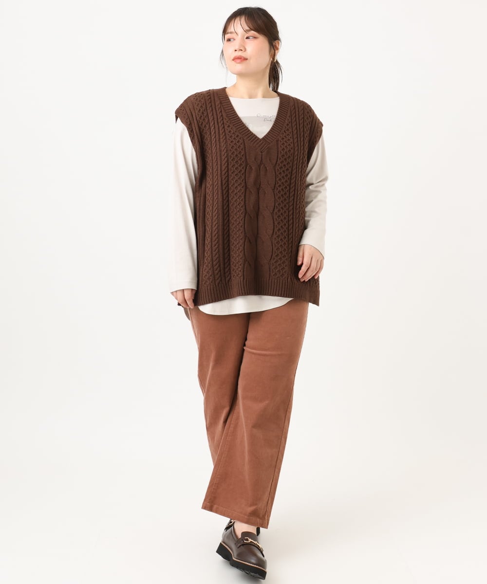 OLLLD02109 eur3(エウルキューブ) 【野呂佳代さん着用/大きいサイズ】コーデュロイワイドストレートパンツ ピンク