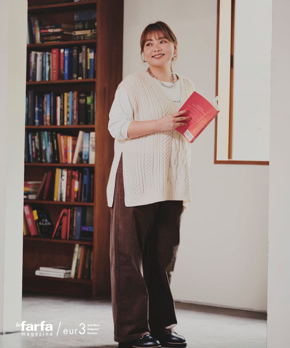 OLLLD02109 eur3(エウルキューブ) 【野呂佳代さん着用/大きいサイズ】コーデュロイワイドストレートパンツ カーキ