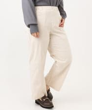 OLLLD02109 eur3(エウルキューブ) 【野呂佳代さん着用/大きいサイズ】コーデュロイワイドストレートパンツ アイボリー