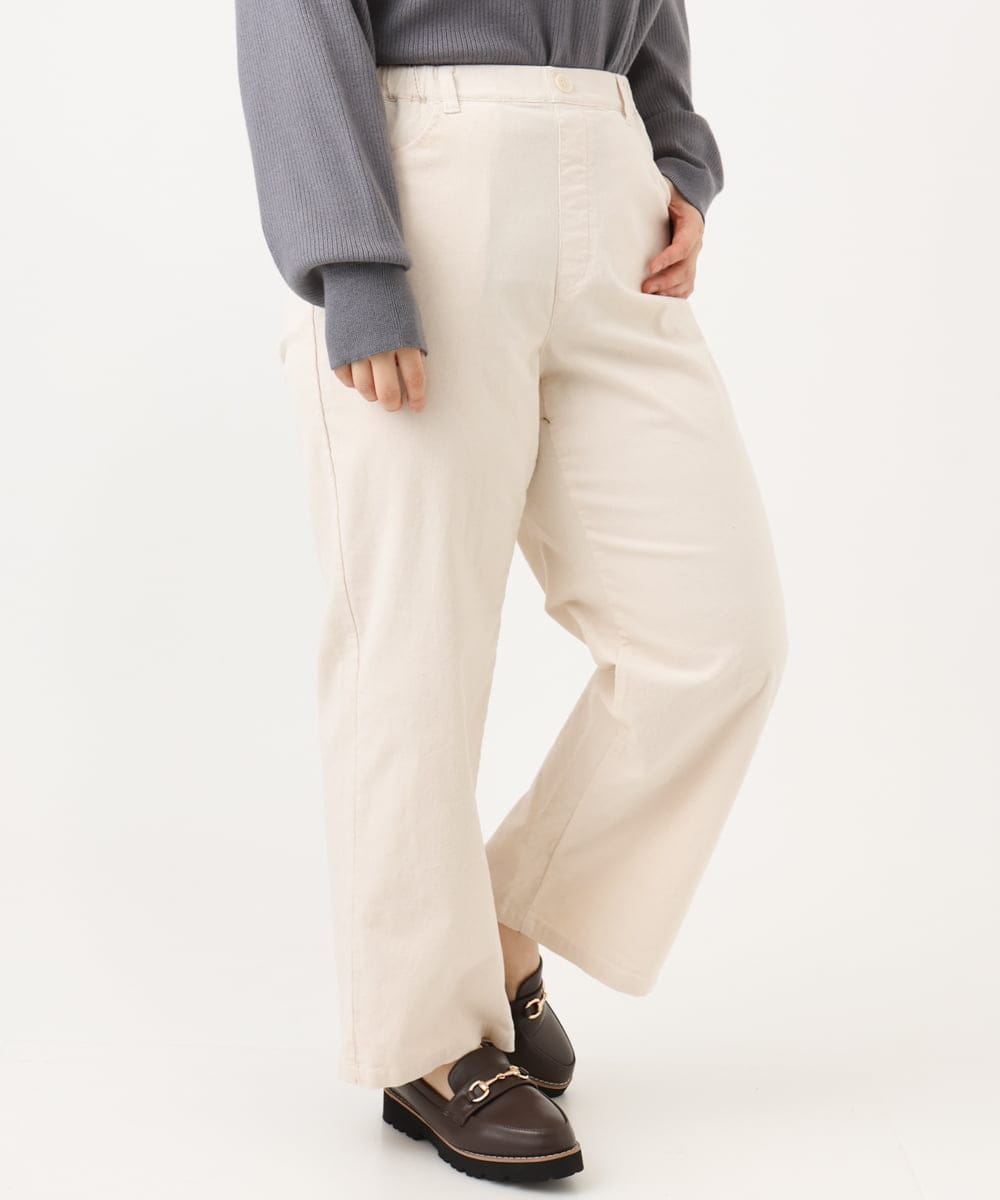 OLLLD02109 eur3(エウルキューブ) 【野呂佳代さん着用/大きいサイズ】コーデュロイワイドストレートパンツ アイボリー