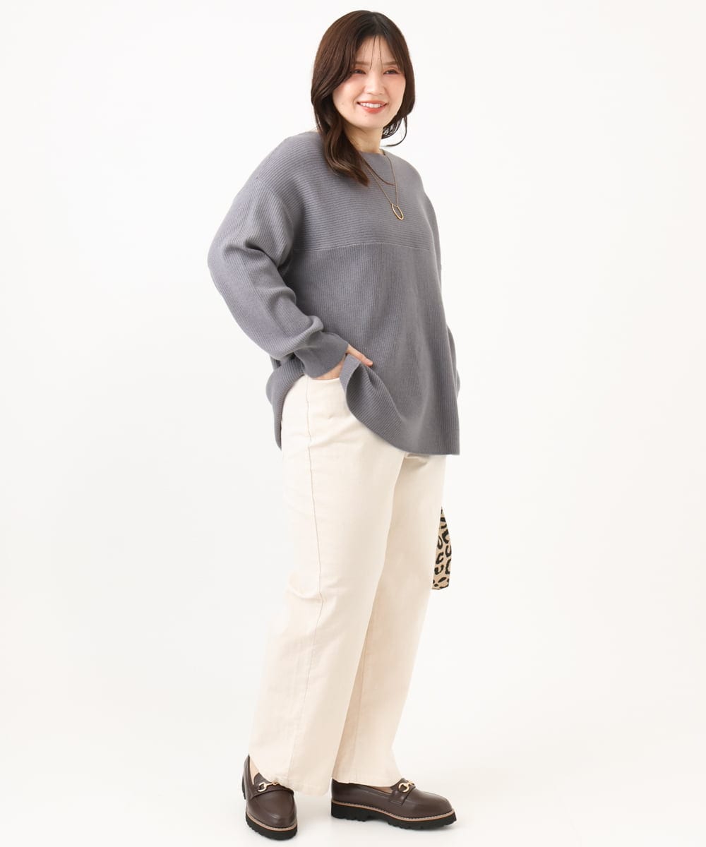 OLLLD02109 eur3(エウルキューブ) 【野呂佳代さん着用/大きいサイズ】コーデュロイワイドストレートパンツ アイボリー