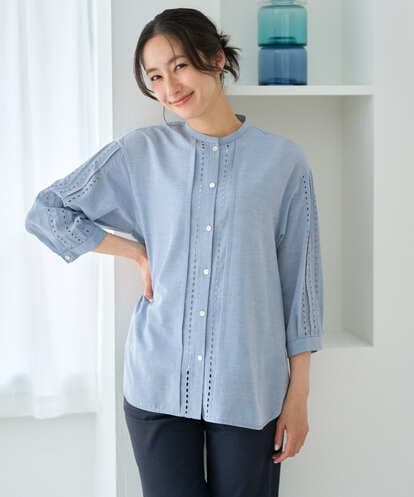 PZBGD22290  アイレット刺繡8分袖ブラウス