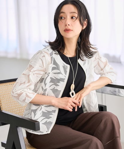 PZJGD37330 GEORGES RECH メッシュアップリケノーカラージャケット