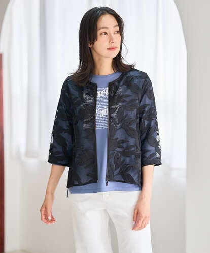 PZJGD37330 GEORGES RECH メッシュアップリケノーカラージャケット