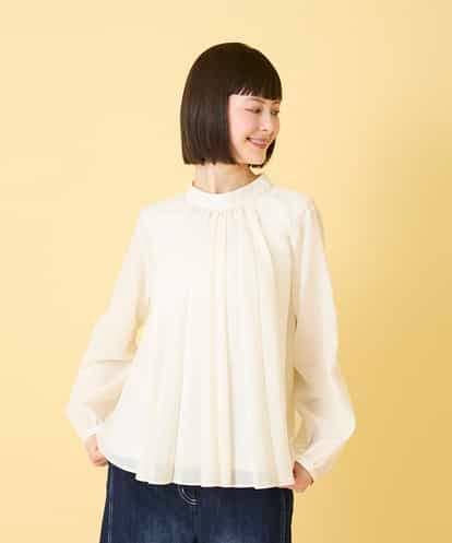 RBBED50260 HIROKO BIS スタンドカラーかまぼこプリーツブラウス /洗える