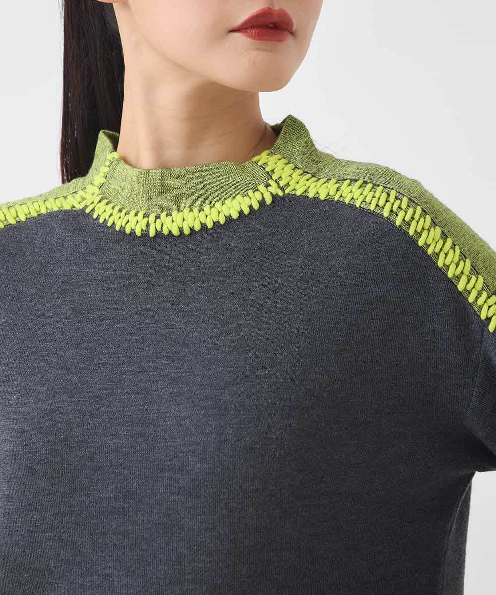 RBFAD35330 HIROKO BIS(ヒロコ ビス) プレーティング刺繍ニットプルオーバー グレー