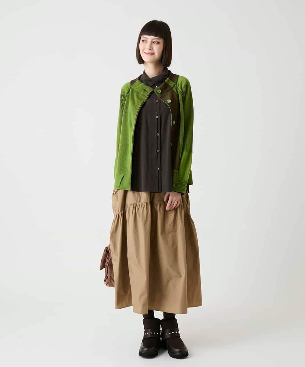 RBFLE20390 HIROKO BIS(ヒロコ ビス) 切り替え配色ニットカーディガン グリーン