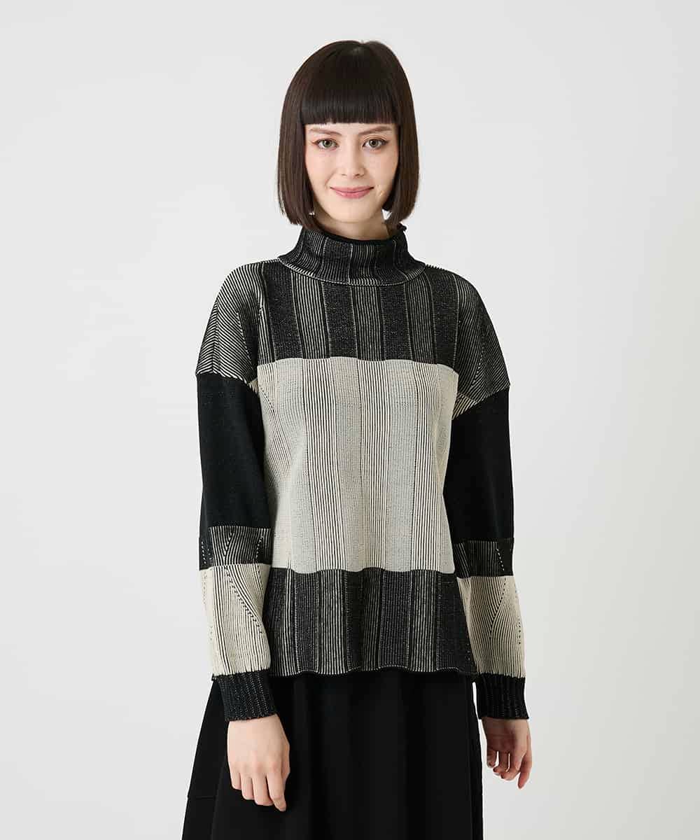 RBFLE21330 HIROKO BIS(ヒロコ ビス) 切り替え配色デザインニットプルオーバー ブラック