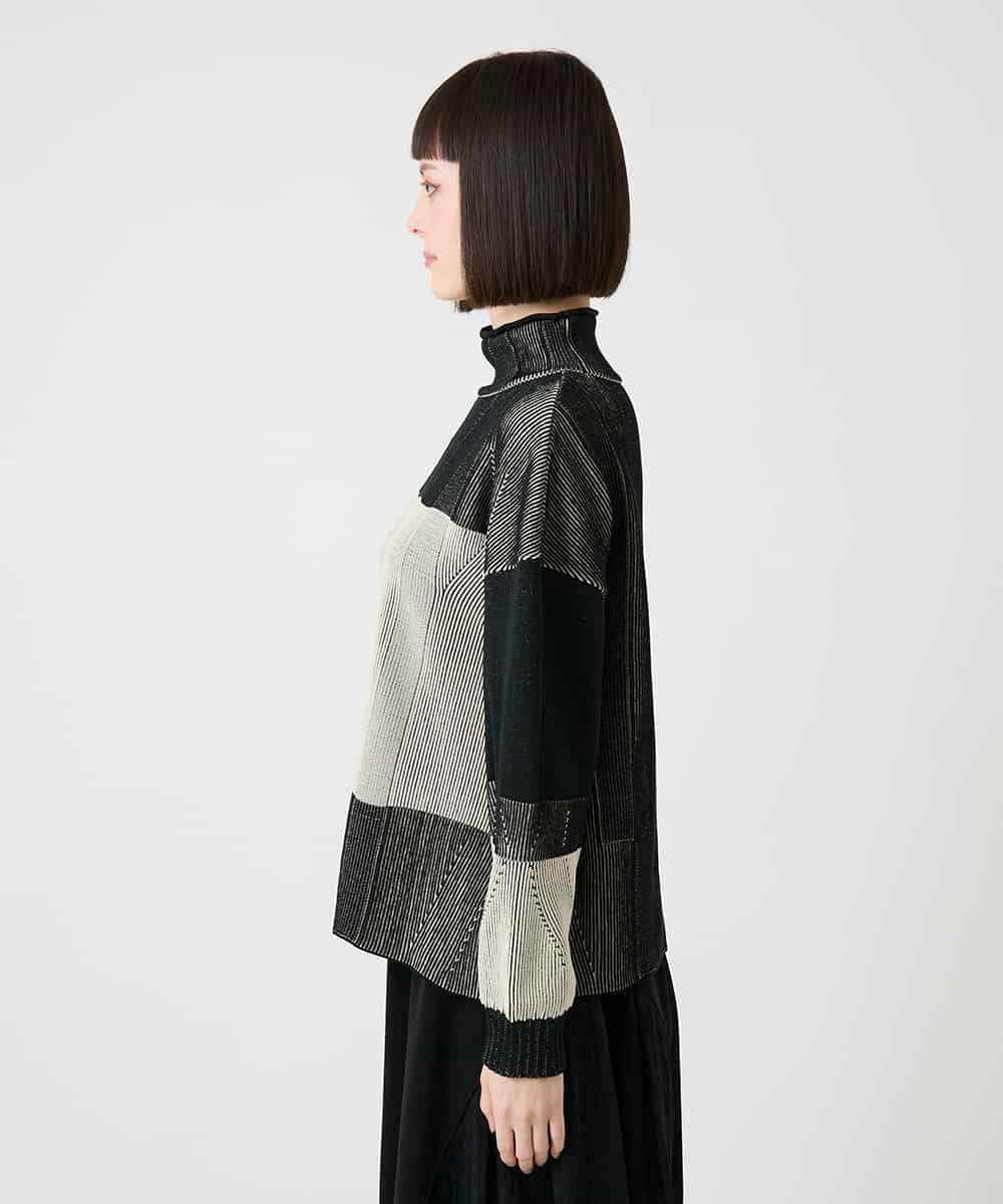RBFLE21330 HIROKO BIS(ヒロコ ビス) 切り替え配色デザインニットプルオーバー ブラック