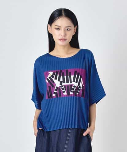 RBKJD05240 HIROKO BIS シマウマプリントプリーツデザインTシャツ /洗える