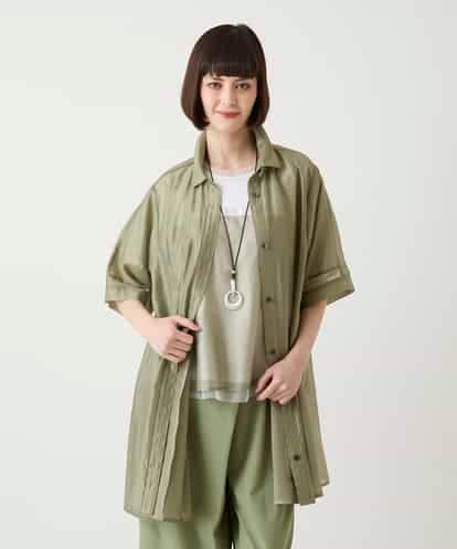 RLBIE03290 HIROKO BIS GRANDE メッシュアクセントシアーチュニックシャツ /洗える