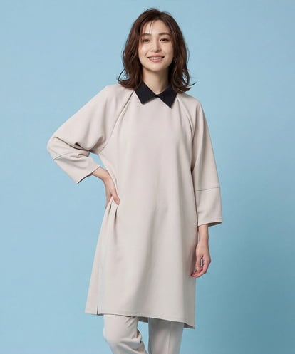 RLKFA22380 HIROKO BIS GRANDE 【大きいサイズ】襟付きジャージーチュニックブラウス /洗える