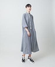 RSEGD13630 TRUNK HIROKO KOSHINO(ヒロココシノ) トリコットストライプ切り替えデザインワンピース /洗える ネイビー
