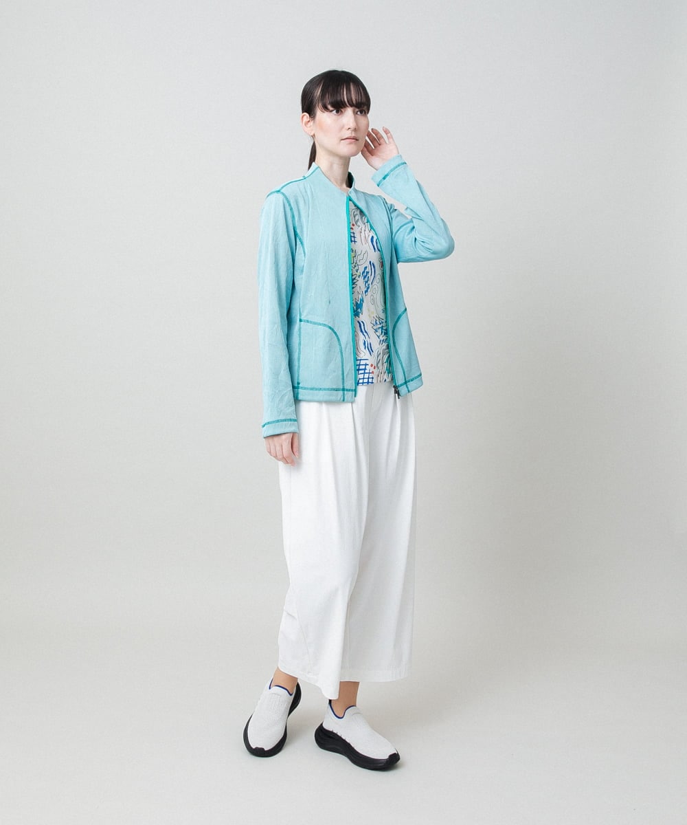 RSTHE11490 TRUNK HIROKO KOSHINO(ヒロココシノ) ステッチアクセントカジュアルジャケット/日本製/洗える ライトブルー